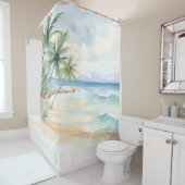 Rideaux De Douche Palmiers de plage vagues de l'océan (En situation)