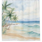 Rideaux De Douche Palmiers de plage vagues de l'océan (Devant)