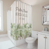 Rideaux De Douche Palmiers tropicaux Beige Stripes Maison de plage (En situation)