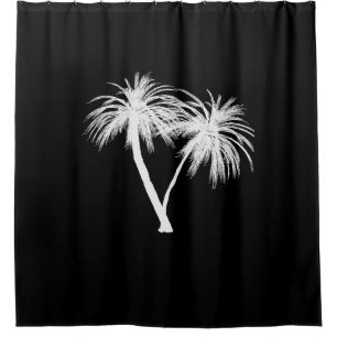 Rideaux De Douche Palmiers tropicaux noirs et blancs Chic moderne