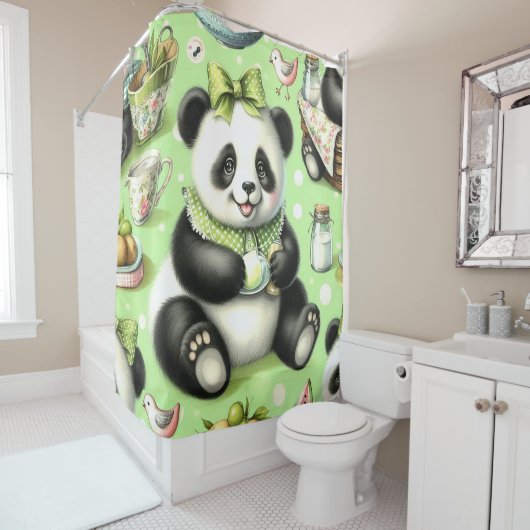 Rideaux De Douche Panda bébé mignonne vintage (En situation)