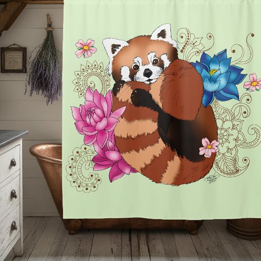 Rideaux De Douche Panda Rouge Lotus Fleurs Henné