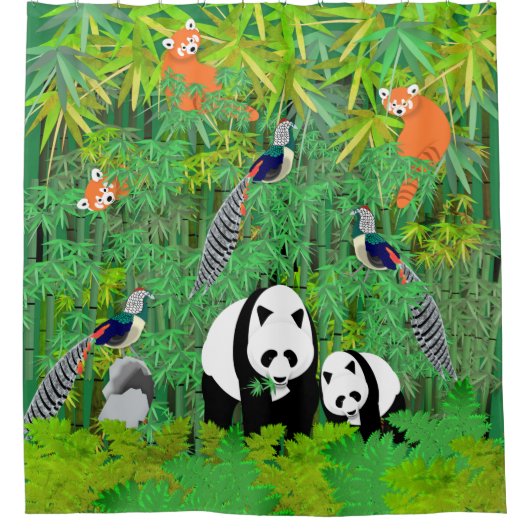 Rideaux De Douche Pandas Lady Amherst's Pheasants Rouge Pandas Bambo (Devant)