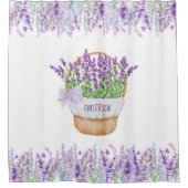Rideaux De Douche Panier de fleurs de lavande avec monogramme vert p (Devant)