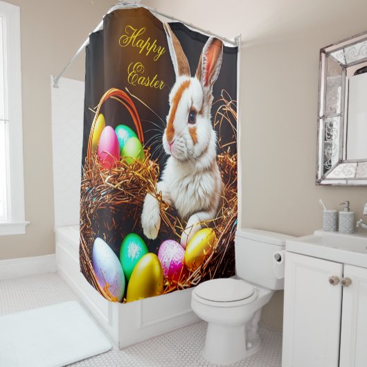 Rideaux De Douche Panier et oeufs de lapin de Pâques (En situation)