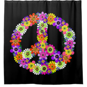 Rideaux De Douche Panneau de paix Floral sur noir