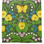 Rideaux De Douche Pansies jaunes, oiseaux et papillons (Devant)
