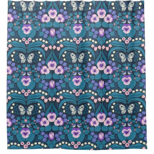 Rideaux De Douche Pansies, oiseaux et papillons (Devant)