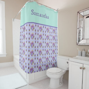 Rideaux De Douche Pansy Flower Aqua Stripe art floral Girls Nom Sho