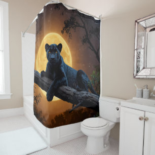 Rideaux De Douche Panthère noire majestueuse sur arbre avec lune