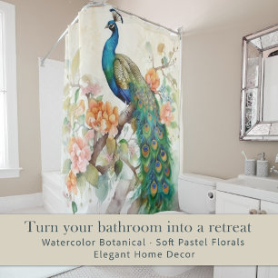 Rideaux De Douche Paon bleu élégant Fleurs roses