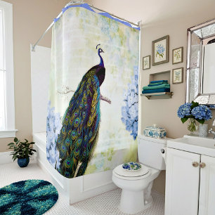 Rideaux De Douche Paon et hortensia