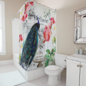 Rideaux De Douche Paon et roses (En situation)