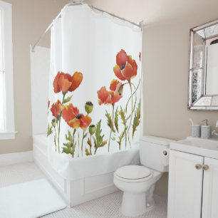 Rideaux De Douche Papes rouges agitant dans l'aquarelle de brise