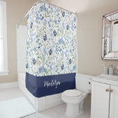 Rideaux De Douche Papier Aquarelle Fleur Sauvage Monogramme Nom (En situation)
