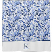 Rideaux De Douche Papier bleu à monogramme de style chinois (Devant)