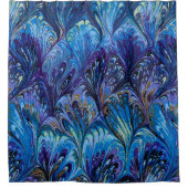 RIDEAUX DE DOUCHE PAPIER MARBÉ, MOTIF ABSTRAIT BLEU PEACOCK, EAUX (Devant)