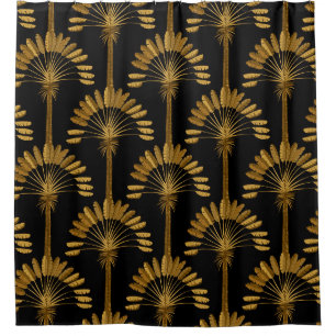 Rideaux De Douche Papier peint or et noir avec motif floral dans