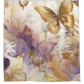 Rideaux De Douche Papillon aquarelle violet et or Papillons (Devant)