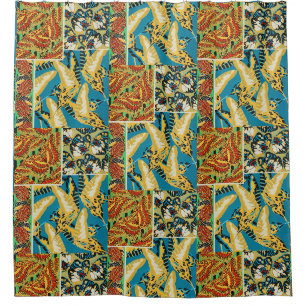 Rideaux De Douche Papillon Art Déco Jaune et Turquoise Vibrants