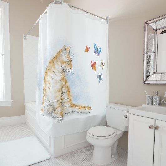 Rideaux De Douche Papillon au chat 616 (En situation)