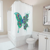 Rideaux De Douche Papillon aux plumes de paon vert (En situation)