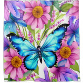 Rideaux De Douche Papillon bleu dans un champ de fleurs (Devant)