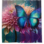 Rideaux De Douche Papillon bleu et Dahlia (Devant)