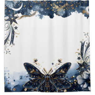 Rideaux De Douche Papillon bleu et or de la marine céleste