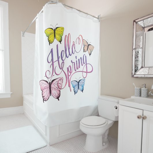 Rideaux De Douche Papillon Bonjour printemps (En situation)