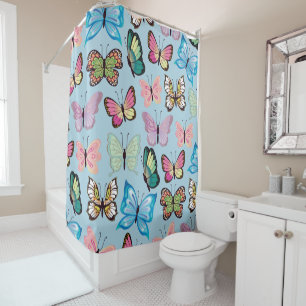 Rideaux De Douche Papillon coloré Motif Pastel Bleu clair