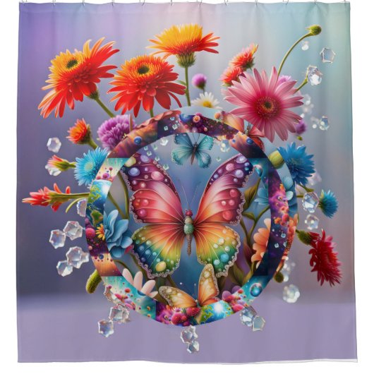 Rideaux De Douche Papillon de fleurs (Devant)