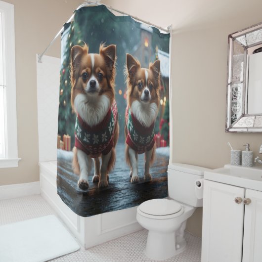 Rideaux De Douche Papillon Dogs Christmas Snow Holiday (En situation)