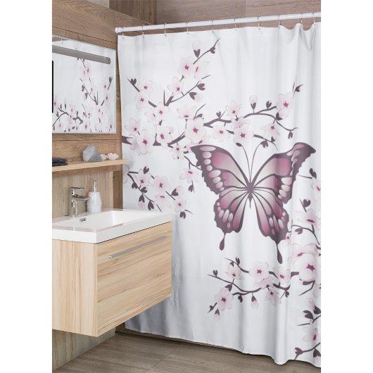 Rideaux De Douche Papillon Et Fleur De Cerise Mauve