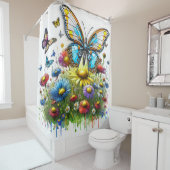 Rideaux De Douche Papillon et Fleur sauvage (En situation)