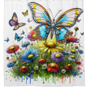 Rideaux De Douche Papillon et Fleur sauvage