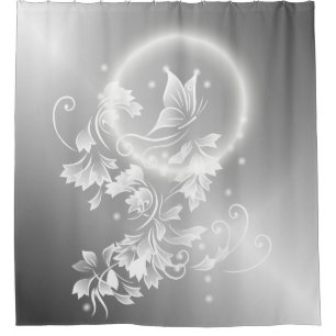 Rideaux De Douche Papillon floral Argent Imaginaire blanc
