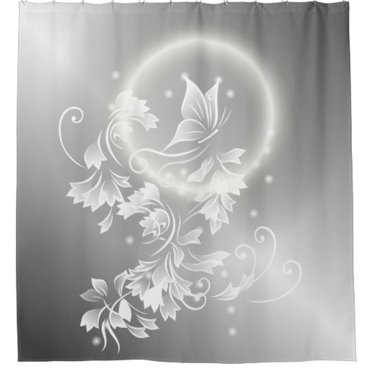 Rideaux De Douche Papillon floral Argent Imaginaire blanc (Devant)