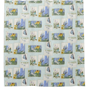 Rideaux De Douche Papillon libellule n Oiseau Daisy Delphinium Flowe
