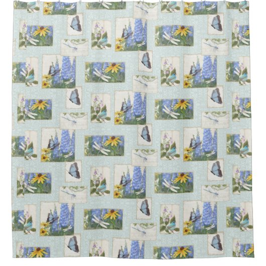 Rideaux De Douche Papillon libellule n Oiseau Daisy Delphinium Flowe (Devant)