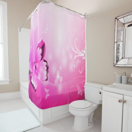 Rideaux De Douche Papillon magenta (En situation)