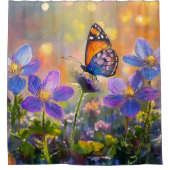 Rideaux De Douche Papillon minuscule sur les Fleurs sauvages au leve (Devant)