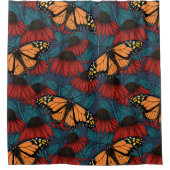 Rideaux De Douche Papillon monarque sur des fleurs rouges (Devant)