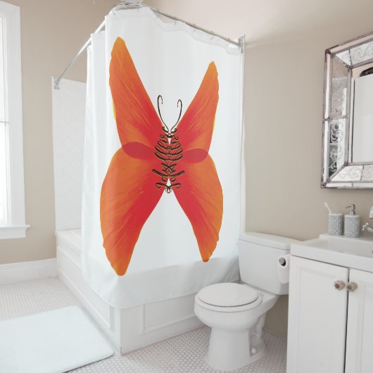 Rideaux De Douche Papillon rouge orange avec votre nom (En situation)