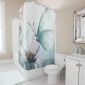 Rideaux De Douche Papillon sarcelle menthe Fleur pastel doux (En situation)
