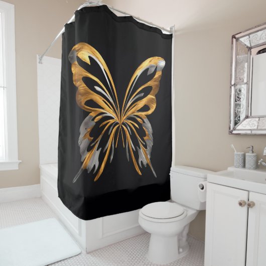 Rideaux De Douche Papillon transparent or et argent (En situation)