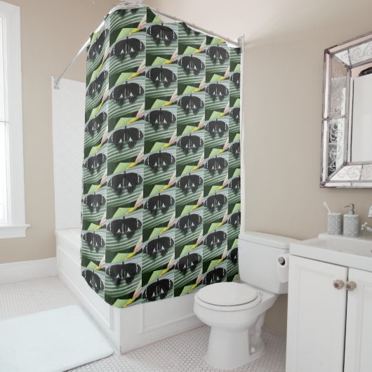 Rideaux De Douche Papillon tropical noir et blanc (En situation)
