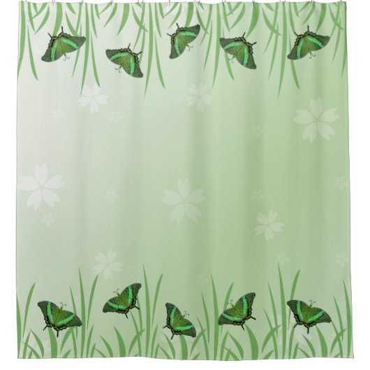 Rideaux De Douche Papillon vert sur vert clair - romantique (Devant)