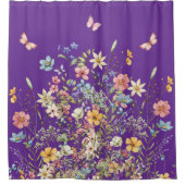 Rideaux De Douche Papillon Violet et Fleurs (Devant)