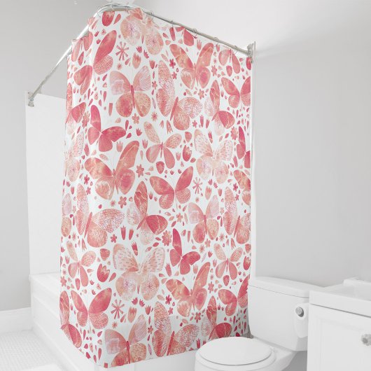 Rideaux De Douche Papillons Aquarelle Corail rose